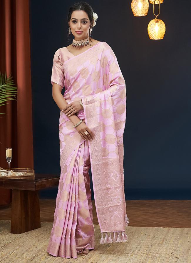 Viscose Dola Silk Pink Festival Wear Weaving Saree